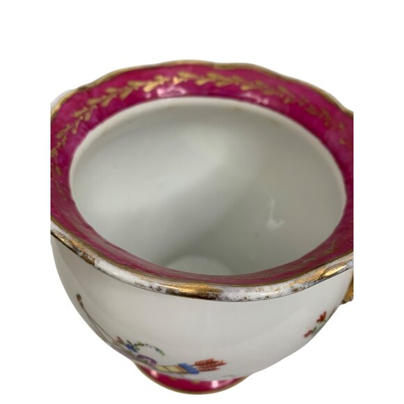 VTG French Ceramic Pots Set Of Two 6" H X 5.5" Dia Gold Filigree Birds G10530 - Picture 6 of 9